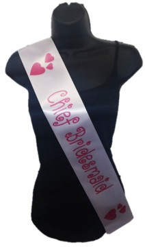 White Chief Bridesmaid Hen Party Girls Night Satin Ribbon Sash - Pink Hearts