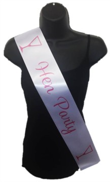 White Hen Party Girls Night Satin Ribbon Sash - Pink Cocktail Glasses