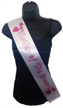 White Mother Of Groom Hen Party Girls Night Satin Ribbon Sash - Pink Hearts