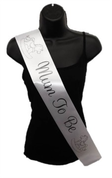 White Mum To Be Baby Shower Party Satin Ribbon Sash - Black Rocking Horse