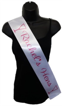 White Personalised Hen Party Girls Night Out Satin Ribbon Sash - Pink Glasses