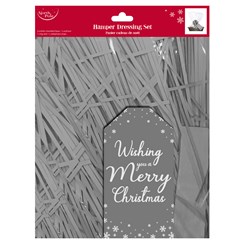Christmas Hamper Dressing Kit - Shredded Tissue Pull Bow Tag Cellophane - Silver