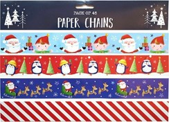 Pack 48 Christmas Paper Chains Decorations 4 Designs -Santa Penguin Stripes 12ft