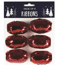 Pack of 6 Gift Wrapping Ribbons Cops - Red Metallic Holographic