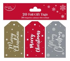 Pack of 20 Christmas Gift Tags with String - Gold Red and Silver Foil