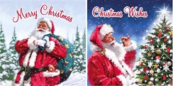 Pack of 12 Square Foil Christmas Cards - Traditional Santa & Xmas Tree