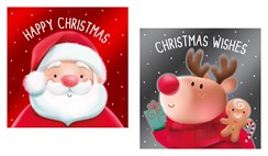 Pack of 12 Square Cute Christmas Cards - Red and Silver Foil Santa & Rudolph Pack of 12 Square Cute Christmas Cards - Red and Silver Foil Santa & Rudolph
