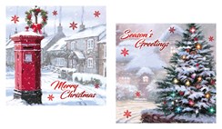 Pack of 12 Traditional Scenic Christmas Cards - Post Box & Xmas Tree Red Foil