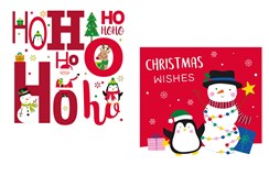 Pack of 20 Mini Square Christmas Cards - 2 Designs - Santa Ho Ho Snowman Penguin