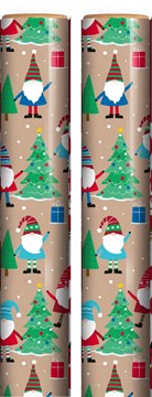 8m (2x4m) Modern Christmas Gift Wrapping Paper Roll - Bearded Gnome Gonk Trees