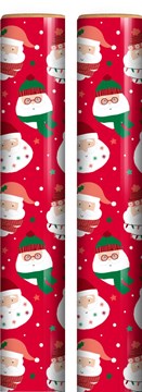 8m (2 x 4m) Cute Christmas Gift Wrap Paper Roll - Santa Faces and Green Stars
