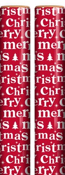 8m (2x4m) Modern Christmas Gift Wrapping Paper Roll - Red with White Text