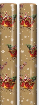 8m (2x4m) Traditional Christmas Gift Wrap Paper Roll- Gold with Santa in Sleigh 8m (2x4m) Traditional Christmas Gift Wrap Paper Roll- Gold with Santa in Sleigh