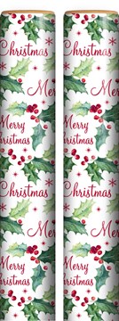 8m (2 x 4m) Traditional Christmas Gift Wrap Paper Roll - Holly Berries Merry