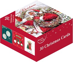 Box of 30 Family Christmas Cards - 6 Assorted Cute Traditional Designs