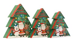 Set of 3 Shaped Christmas Nested Gift Boxes - Xmas Tree Santa & Friends
