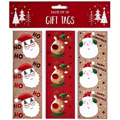 Pack of 18 Christmas Stick & Peel Gift Tags - Santa and Rudolph with Red Foil