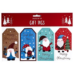 Pack of 16 Christmas Tags and Twine String - Bearded Gnome Gonks with Red Foil