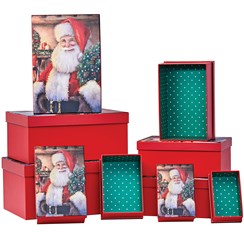 Set Of 10 Oblong Christmas Nested Gift Boxes - Traditional Father Christmas