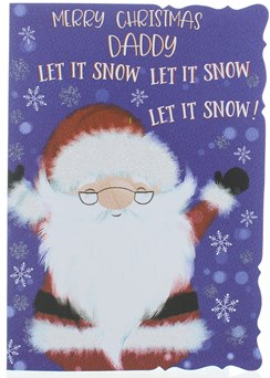 Daddy Christmas Card - Cute Santa Claus Waving with Glitter 7.5" x 5.25"