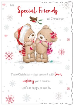 Special Friends Christmas Card - Bears Robin and Mistletoe with Glitter 7.5x5.25