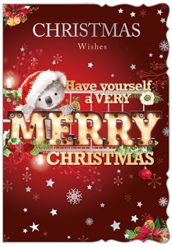 Open Christmas Card - Bear in Santa Hat & Merry Christmas Lights 7.5 x 5.25"