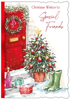 Special Friends Christmas Card - Red Door & Christmas Tree with Foil 7x5.25"