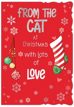 From The Cat Christmas Card - Baubles and Stocking with Silver Foil 7.25"x5.5"