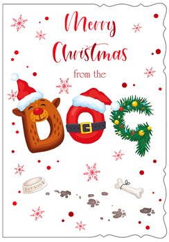 From The Dog Christmas Card - Santa Hat Letters with Snowflakes & Foil 7.5x5.5"