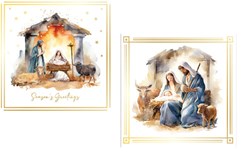 Pack of 12 Religious Square Christmas Cards with Gold Foil - Mary and Joseph