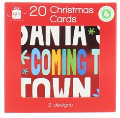 Pack Of 20 Mini Square Foiled Christmas Cards - Santa's Coming & Jingle 4x4"