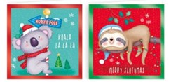 Pack Of 20 Mini Square Christmas Cards with Foil - Koala & Sloth in Santa Hats