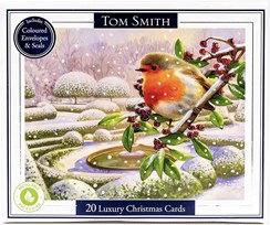 Box of 20 Scenic Christmas Cards - 2 Designs - Robin on Holly Branch