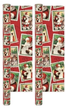 8m (2x4m) Christmas Gift Wrap Paper Roll - Red with Traditional Santa Reindeers