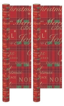 8m (2x4m) Traditional Gift Wrapping Paper Hogmanay Tartan - Red Green Gold Text