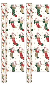 8m (2x4m) Christmas Gift Wrapping Paper Roll - Red & Green Stockings Candy Canes