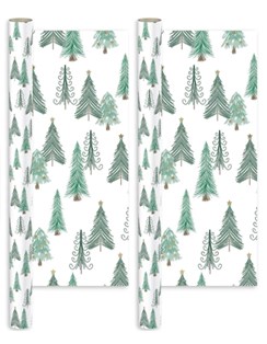 8m (2 x 4m) Christmas Gift Wrapping Paper - White with Nordic Christmas Trees