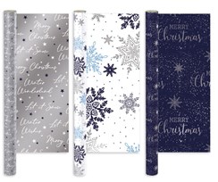 12m (3x4m) Christmas Gift Wrapping Paper - Navy Blue Silver and White
