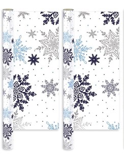 8m (2x4m) Gift Wrapping Paper - White with Navy Blue Silver Snowflakes
