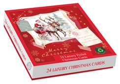 Box Of 24 Scenic Foiled Christmas Cards - 2 Designs - Vintage Santa and Sleigh