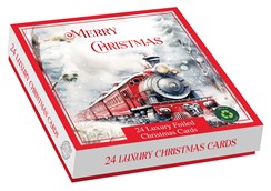 Box of 24 Scenic Christmas Cards - 2 Designs - Steam Train and Tractor Red Foil