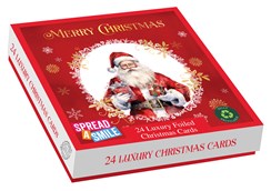 Box Of 24 Scenic Foiled Christmas Cards - 2 Designs - Santa and Gifts Gold Foil