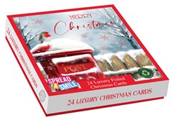 Box of 24 Scenic Christmas Cards - 2 Designs - Post Box and Robin with Red Foil