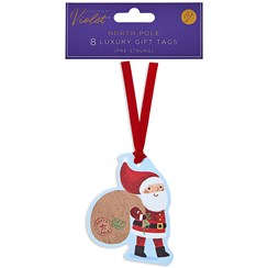 Pack of 8 Pre Strung Shaped Christmas Gift Tags - Santa and Sack with Ribbon