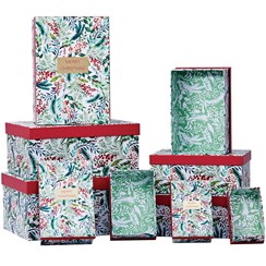 Set Of 10 Oblong Christmas Nested Gift Boxes Holly Foliage with Merry Christmas