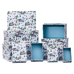 Set Of 10 Oblong Christmas Nested Gift Boxes - Aspen Ski Village Set Of 10 Oblong Christmas Nested Gift Boxes - Aspen Ski Village