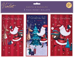 Pack of 3 Christmas Money Wallet Gift Cards & Envelopes - Santa Designs Foil