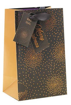 Small Christmas Gift Bag - Black with Gold Copper Foil Halo Dots 8" x 5" Small Christmas Gift Bag - Black with Gold Copper Foil Halo Dots 8" x 5"