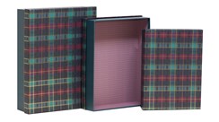 Set of 3 Nested Oblong Shirt Gift Boxes - Green Burgundy Tartan and Gold Foil