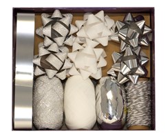Christmas Gift Bow & Ribbon Set - Silver and White Bows Ribbon & Twine